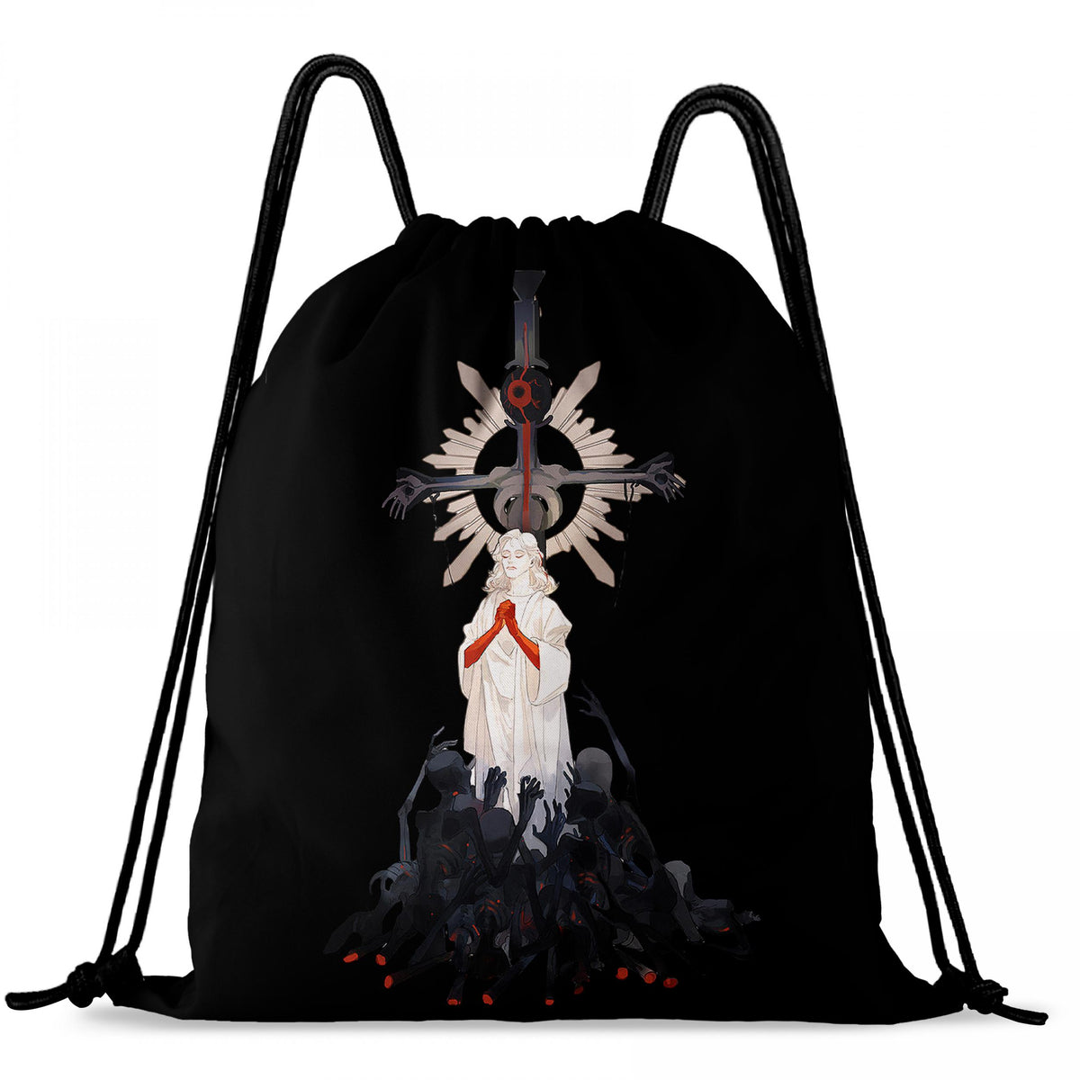 Ghost Skull Print Drawstring Backpack Halloween Elf Bundle Pocket Gothic Sports
