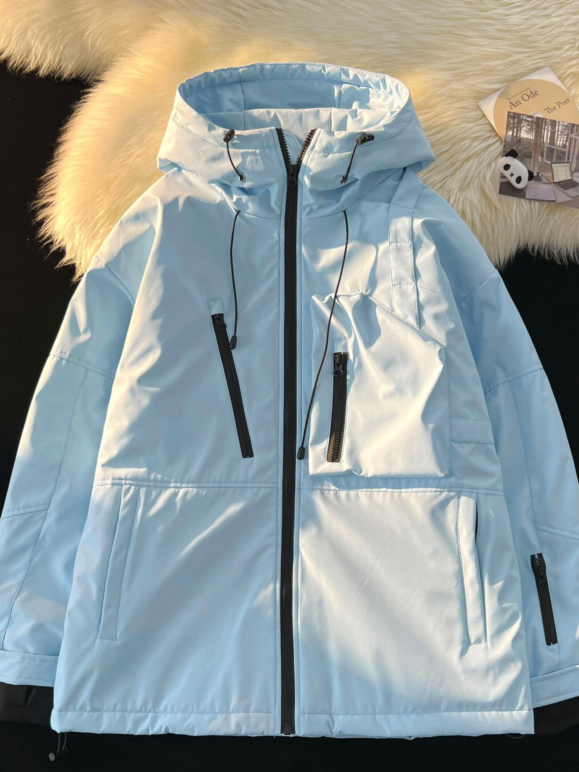 Drawstring Waterproof Ski Jacket Thick Thermal Pockets Coat