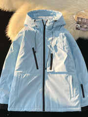 Drawstring Waterproof Ski Jacket Thick Thermal Pockets Coat