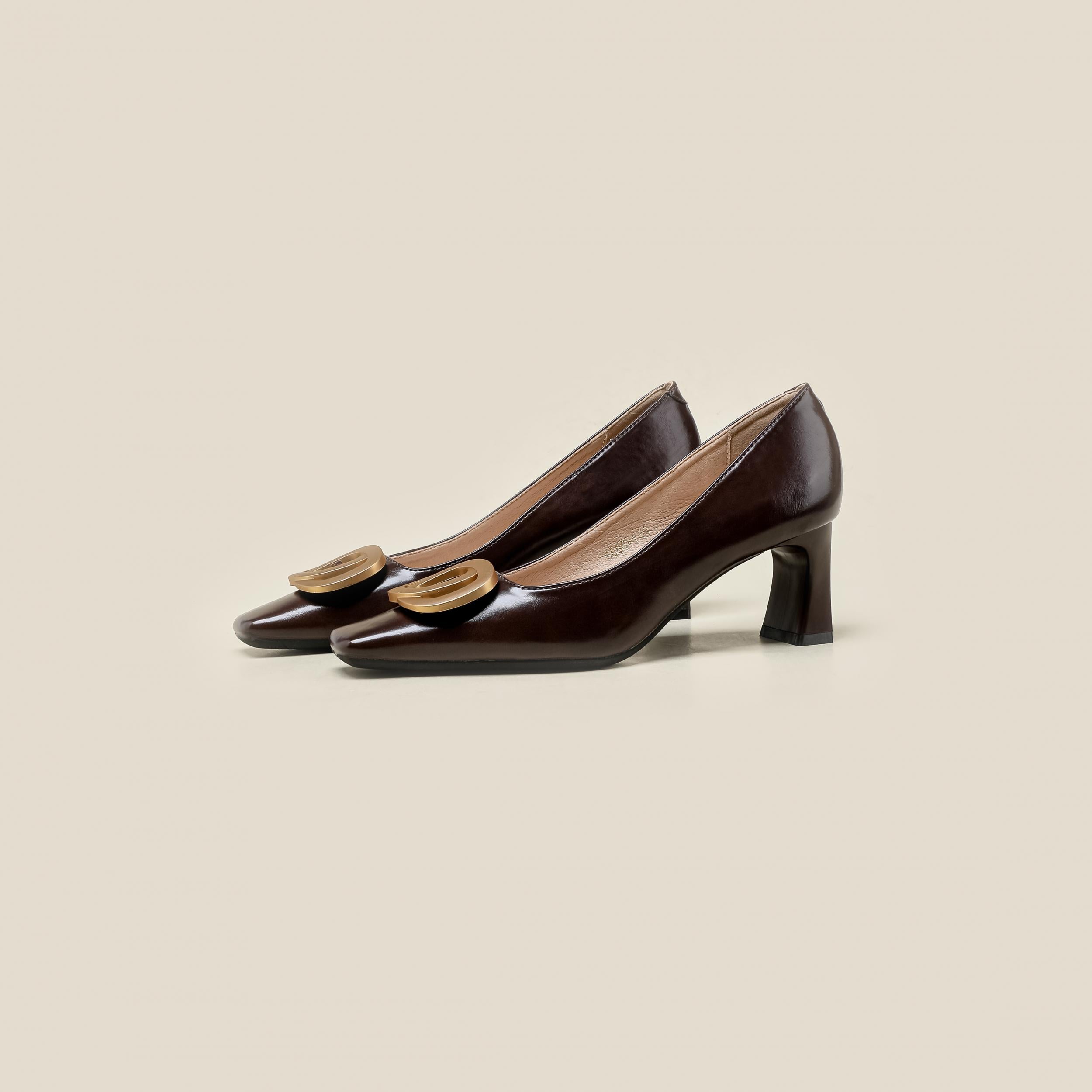 Women's Metal Buckle Chunky Heels Slip On Pumps