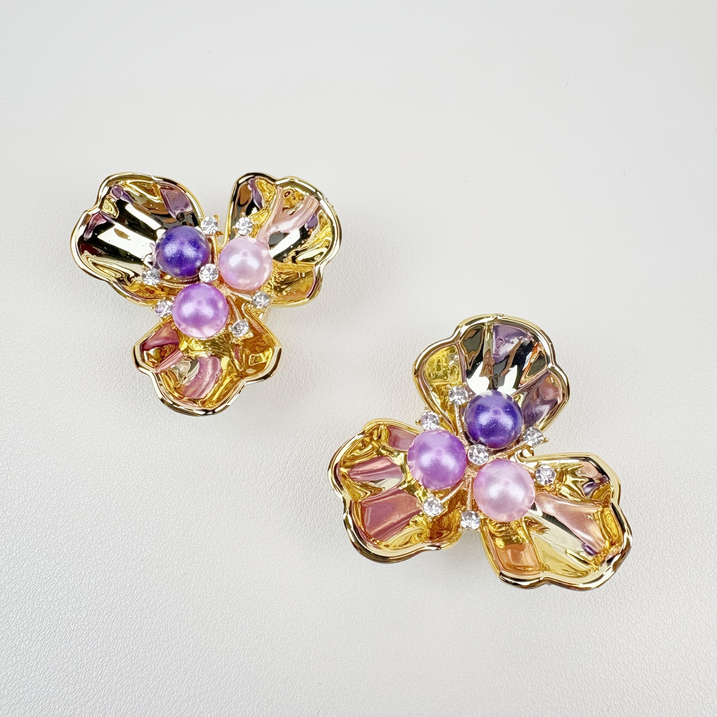 2pcs Floral Shirt Button Covers Rhinestone & Faux Decor Copper Base