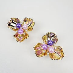 2pcs Floral Shirt Button Covers Rhinestone & Faux Decor Copper Base