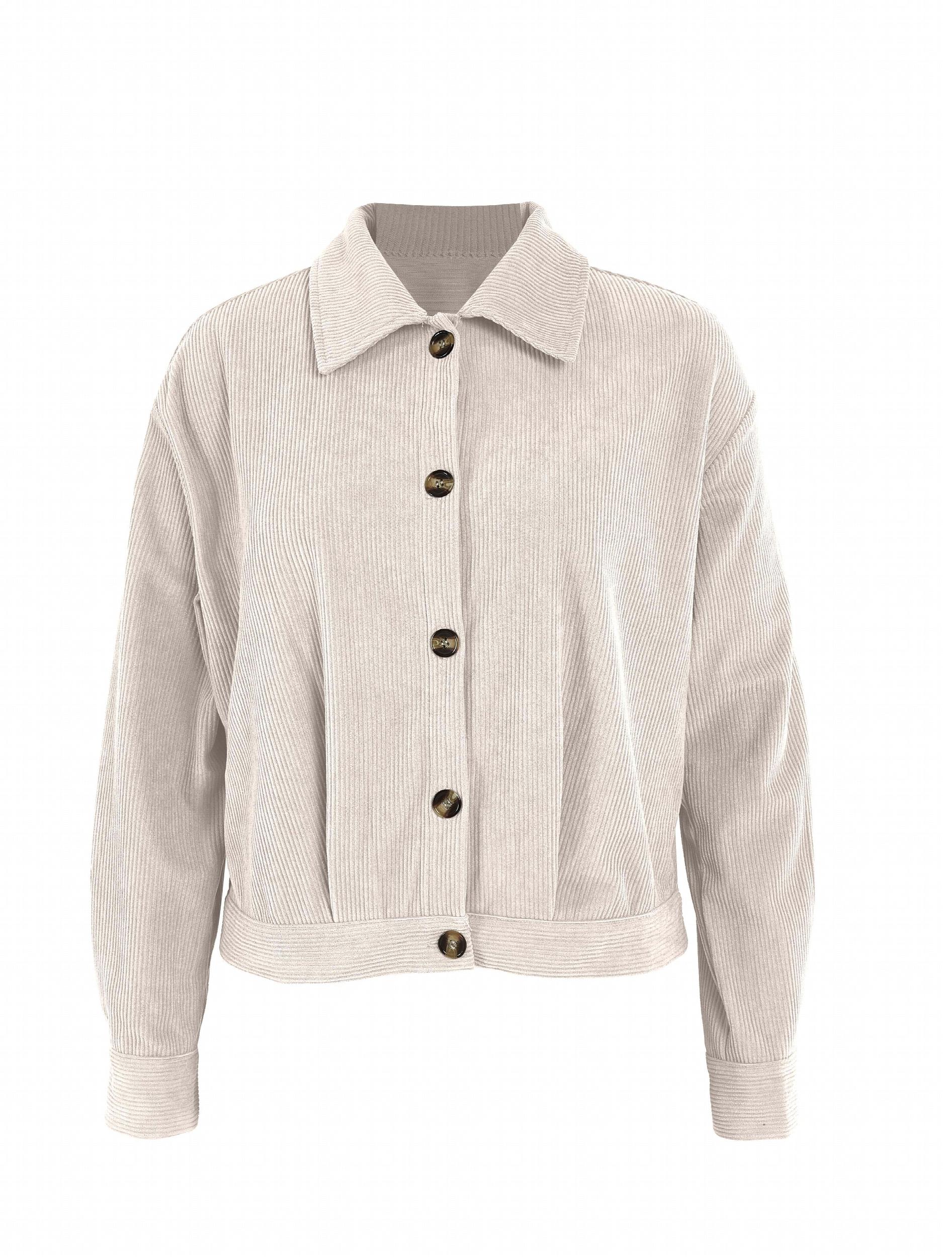 Solid Button Front Jacket Casual Collar Long Sleeve Outerwear