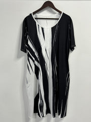  Colorblock Stripe Print Round Neck Dress With Pockets