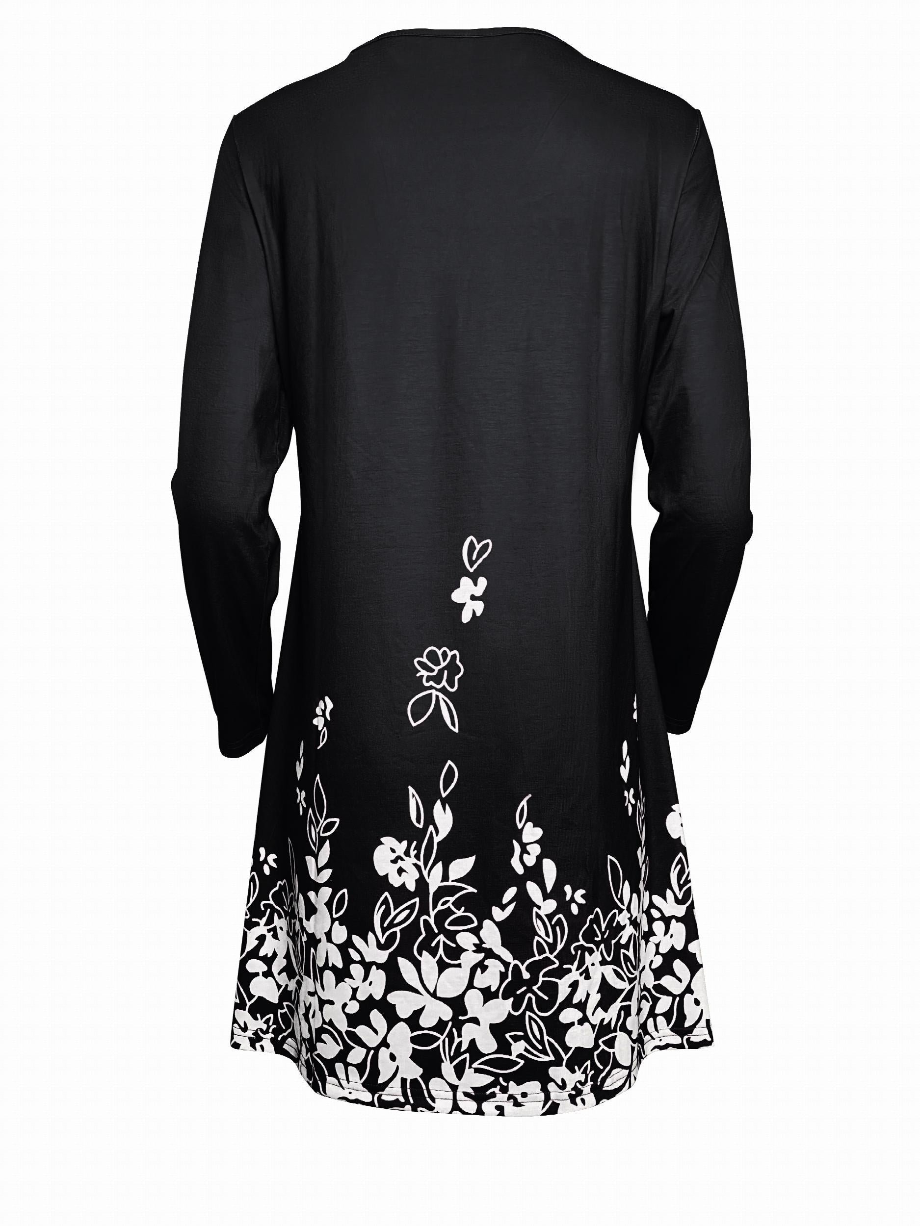  Casual Dress Women's Plus Floral Print Keyhole Long Sleeve Dress