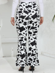  Women's Cow Print Flared Leg High Rise Trousers
