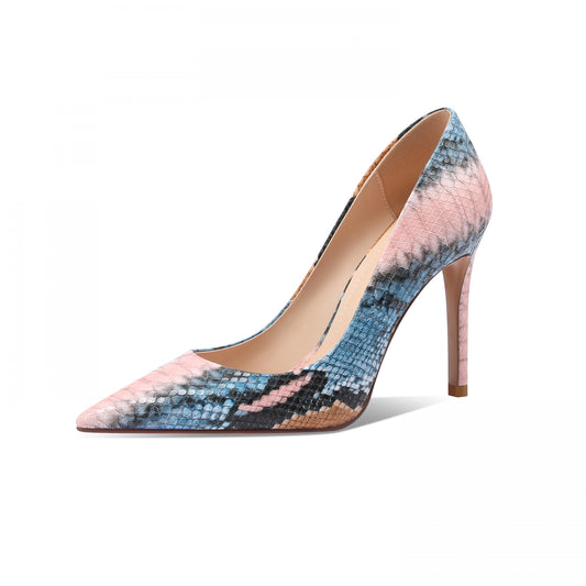 Women's Snakeskin Printed High Heels Pointed Toe Stiletto Heels Pumps