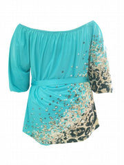  Leopard Print Off Shoulder Top & Shorts Set