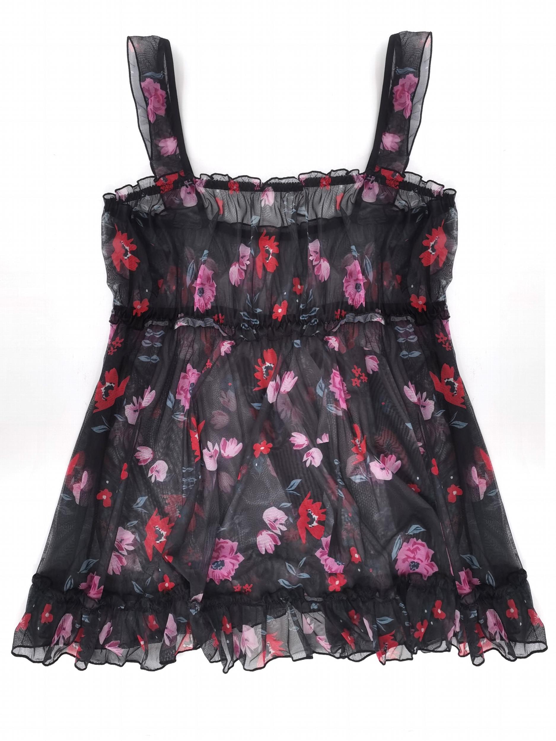Floral Print Ruffle Trim Mesh Tank Nightdress Women's Plus Size