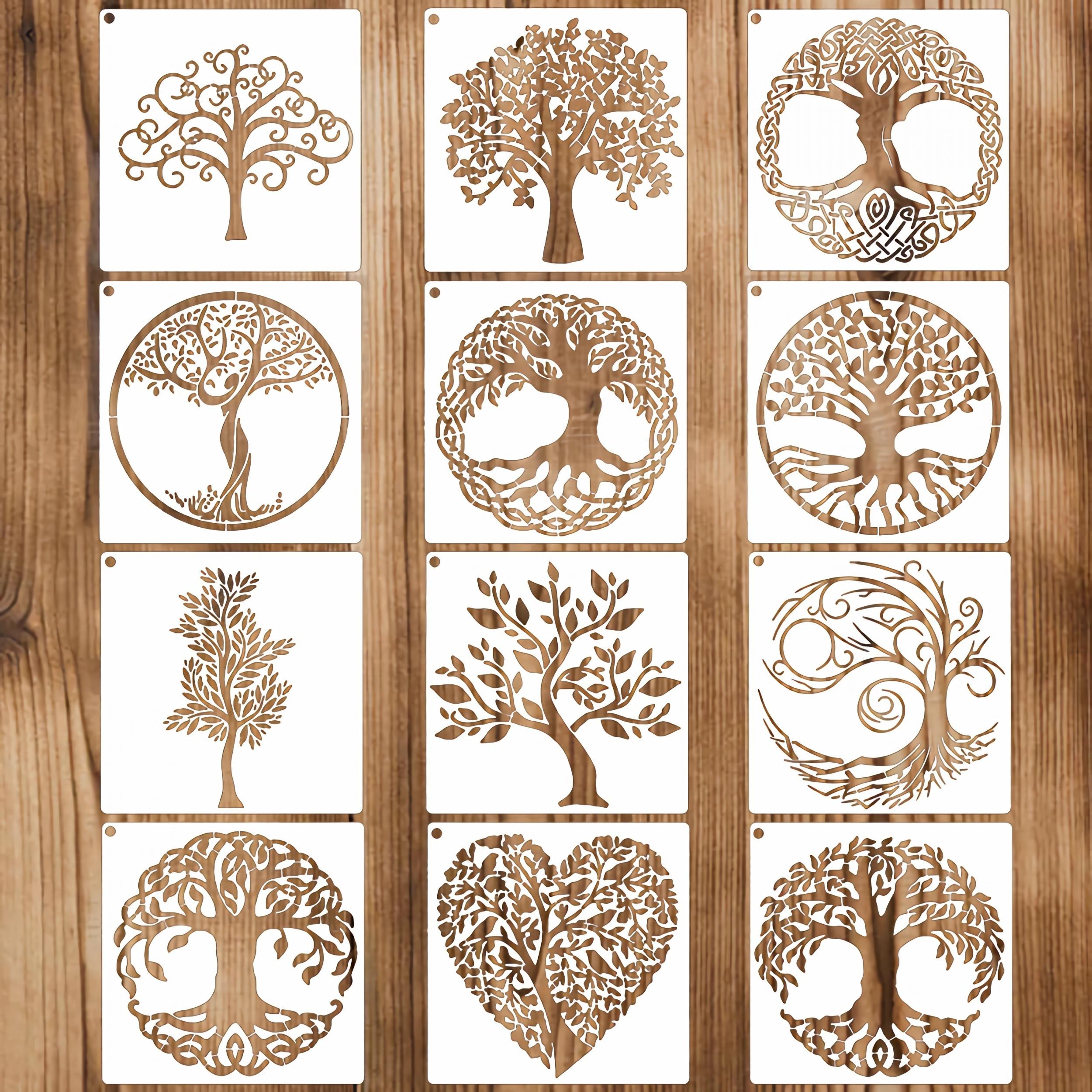 12pcs Reusable Tree of Life Stencils for DIY Home Decor