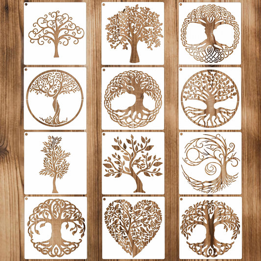 12pcs Reusable Tree of Life Stencils for DIY Home Decor