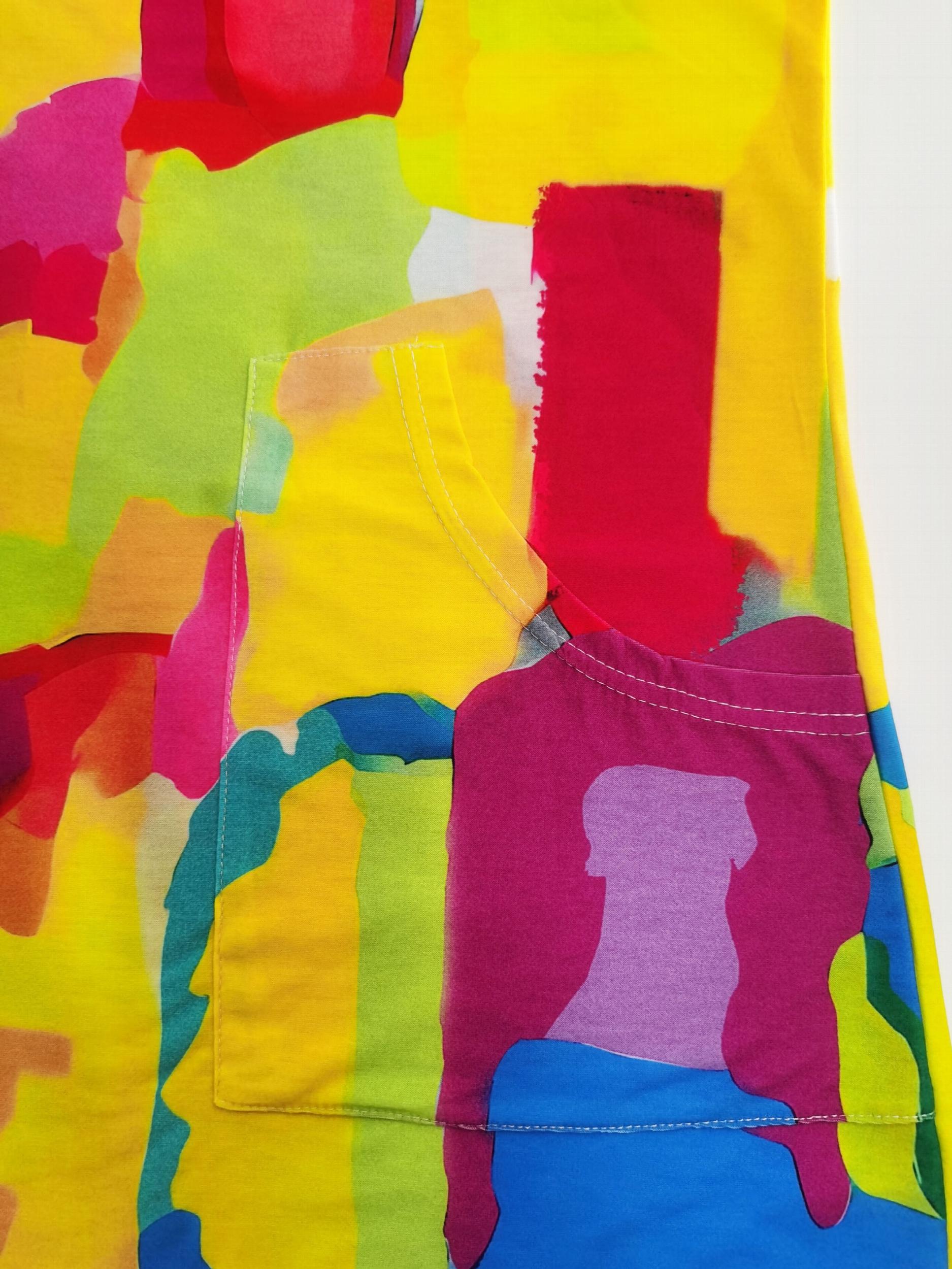  Colorblock Geometric Print Short Sleeve Dress with Pockets