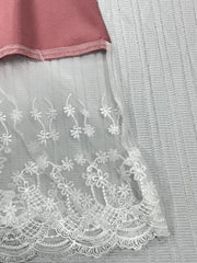  Contrast Mesh V Neck Smock Dress