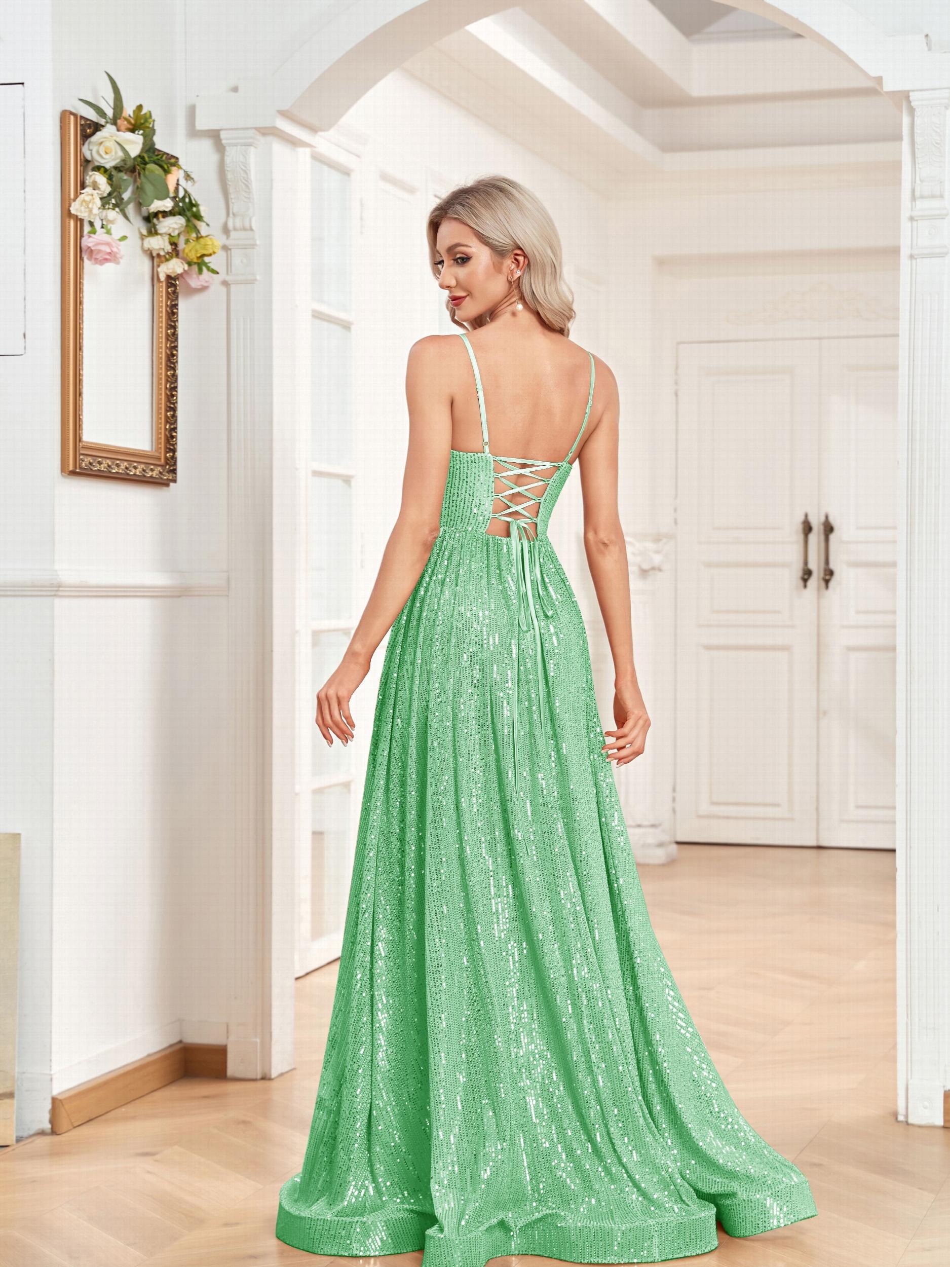 Sequined V-Neck Bridesmaid Dress Floor Length