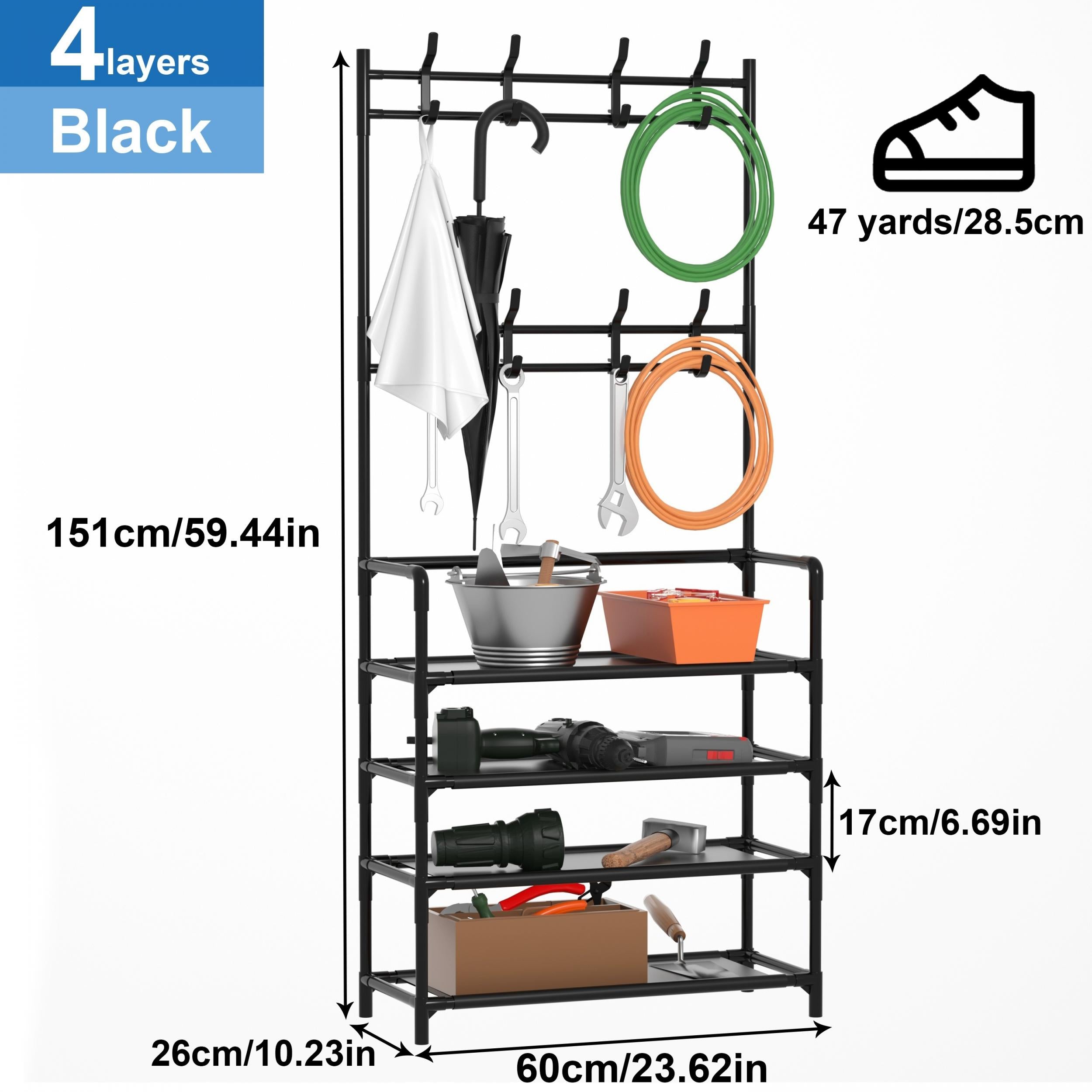 Clothes Storage Rack With Shoe Storage Rack Metal Stand Hooks Organiza