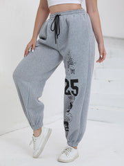  Casual Pants Women's Plus Butterfly & Skull & Number Print Drawstring
