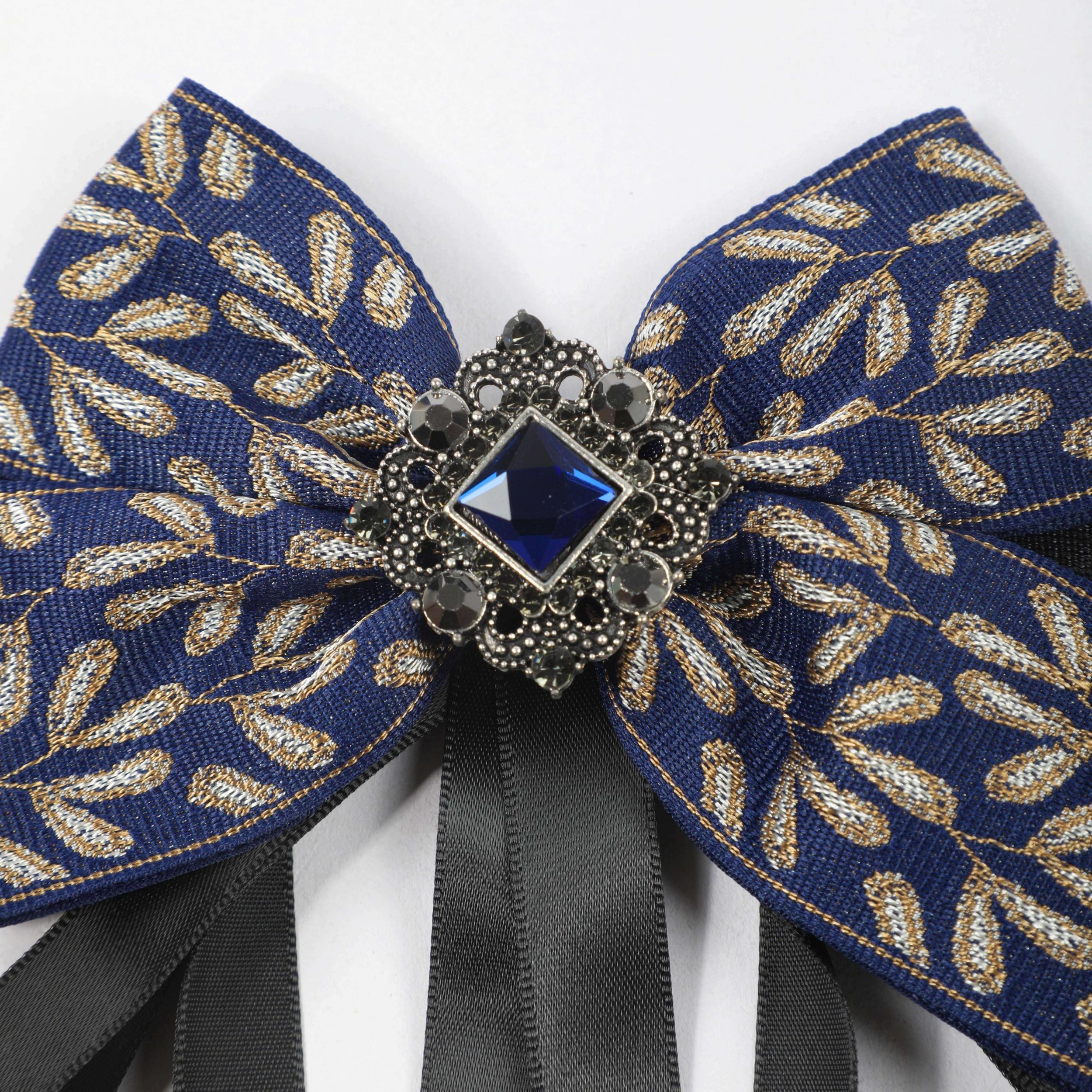 Men's Suit Retro Sapphire Plant Pattern Streamer Tassel Collar Bow Tie