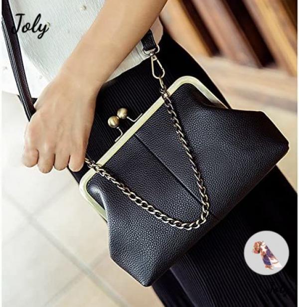 Retro Kiss Lock Crossbag Diamonds Appliques Shoulder Handbag