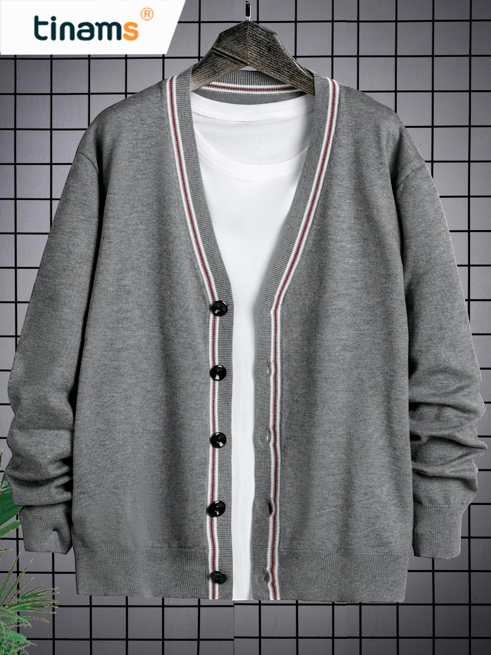 Men's Casual Stripe V-Neck Button-Up Cardigan