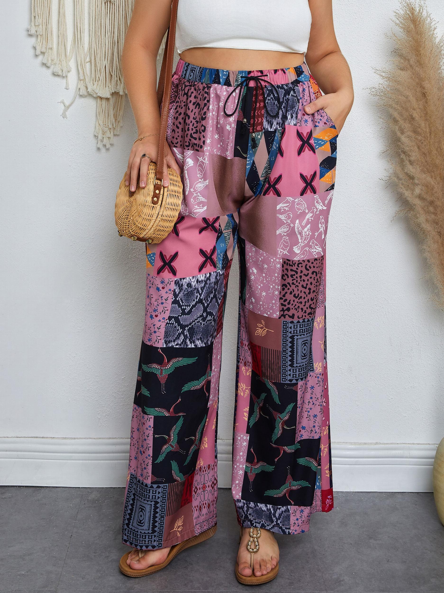  Boho Pants Women's Elastic Drawstring Wide Leg Trousers