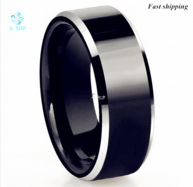 8mm Men's Tungsten Wedding Band Sliver Beveled Ring