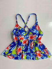 Plus Size Boho Tankini Set V Neck Criss Cross Cami Top & Panty Swimsuit