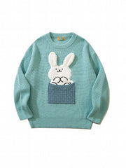 Cartoon Knitted Rabbit Sweater With Pocket