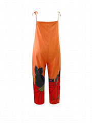  Cat & Pumpkin Print Wide Leg Jumpsuit