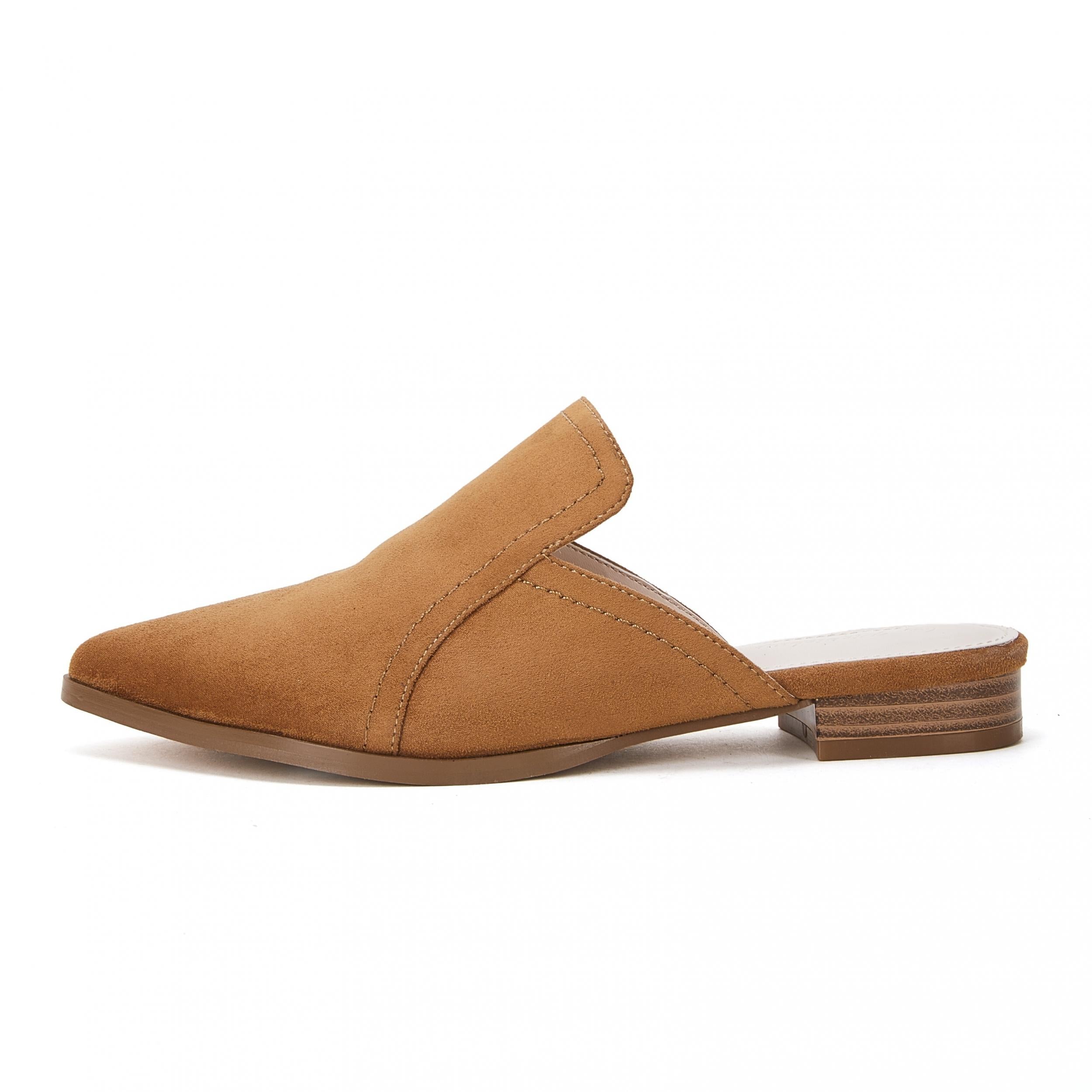 Women's Retro Pointed Toe Flat Mules Comfy Closed Toe Slip On Shoes