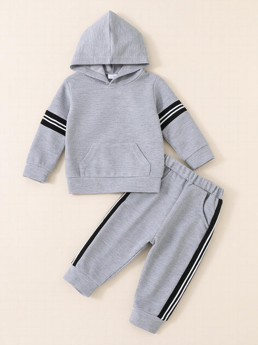 Boys Waffle Hoodie & Pants Set Casual Sports Outfit