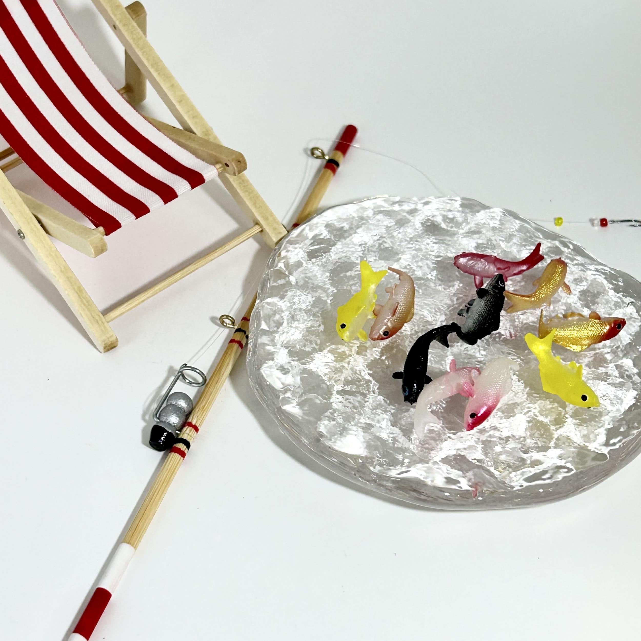 10pcs Dollhouse Fishing Set with Fish, Rod & Chair for Pretend Play