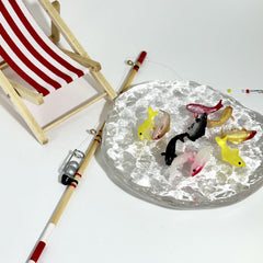 10pcs Dollhouse Fishing Set with Fish, Rod & Chair for Pretend Play