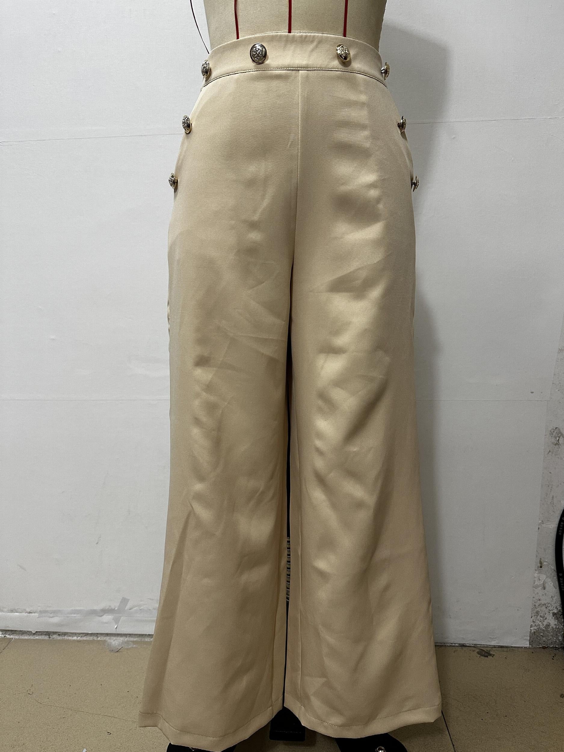 Button Decor Wide Leg Pants for Women