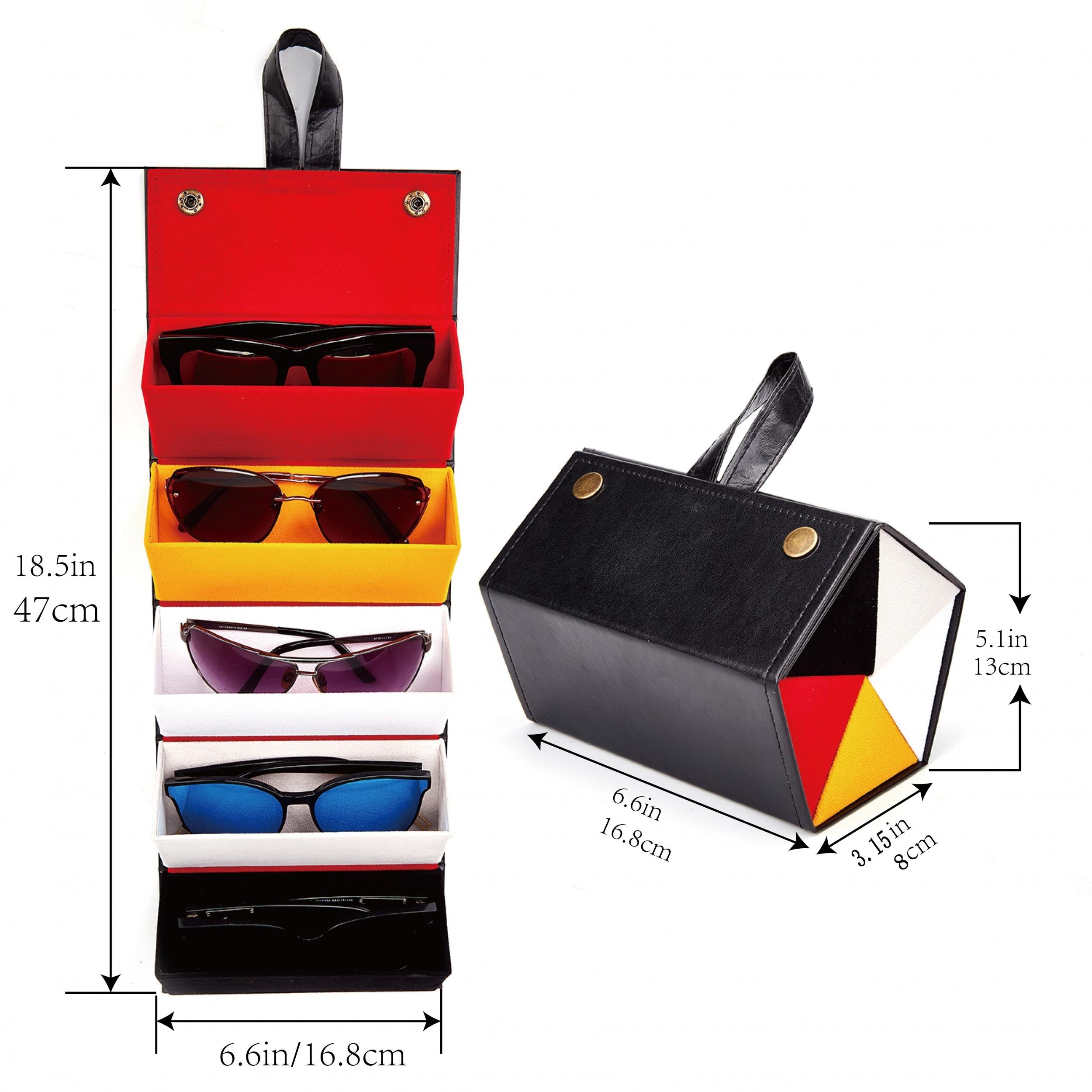Stitch Detail Sunglasses Organizer PU Leather Hanging Eyewear Display Case