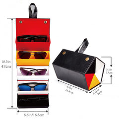 Stitch Detail Sunglasses Organizer PU Leather Hanging Eyewear Display Case