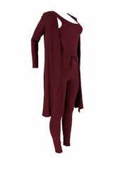 Ribbed 3pcs Set Crop Tank Top High Waist Pants Long Cardigan Outfits