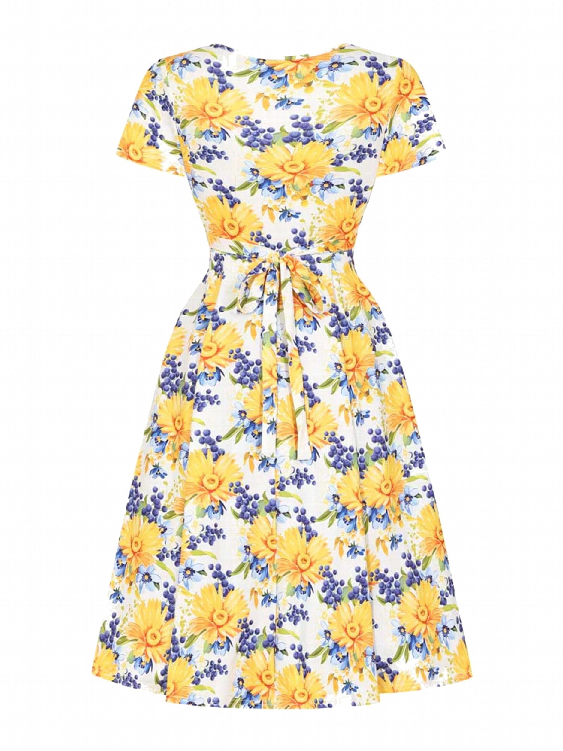 Women's Plus Floral Print Short Sleeve Dress