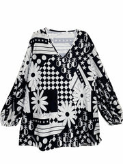  Casual Blouse Women's Plus Random Print Lantern Sleeve