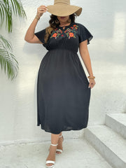  Women's Floral Embroidery Cap Sleeve Dress