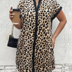  Colorblock Leopard Print V Neck Dress