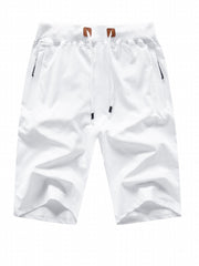 Men's Drawstring Elastic Waist Beach Shorts with Zip Pockets