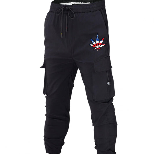 Men s Leaf Print Drawstring Cargo Pants