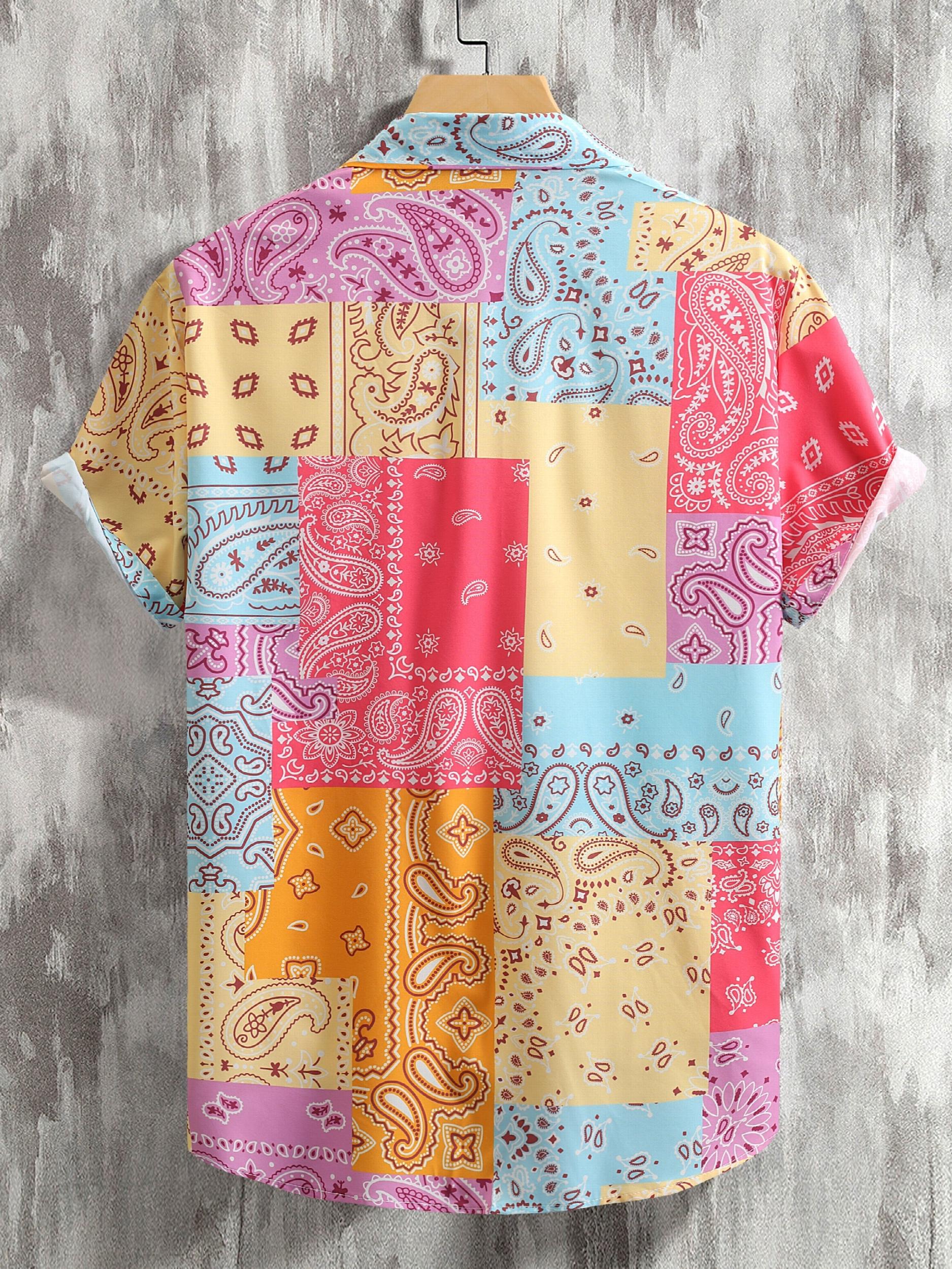 Mens Hawaiian Shirt Paisley Print for Summer Vacation
