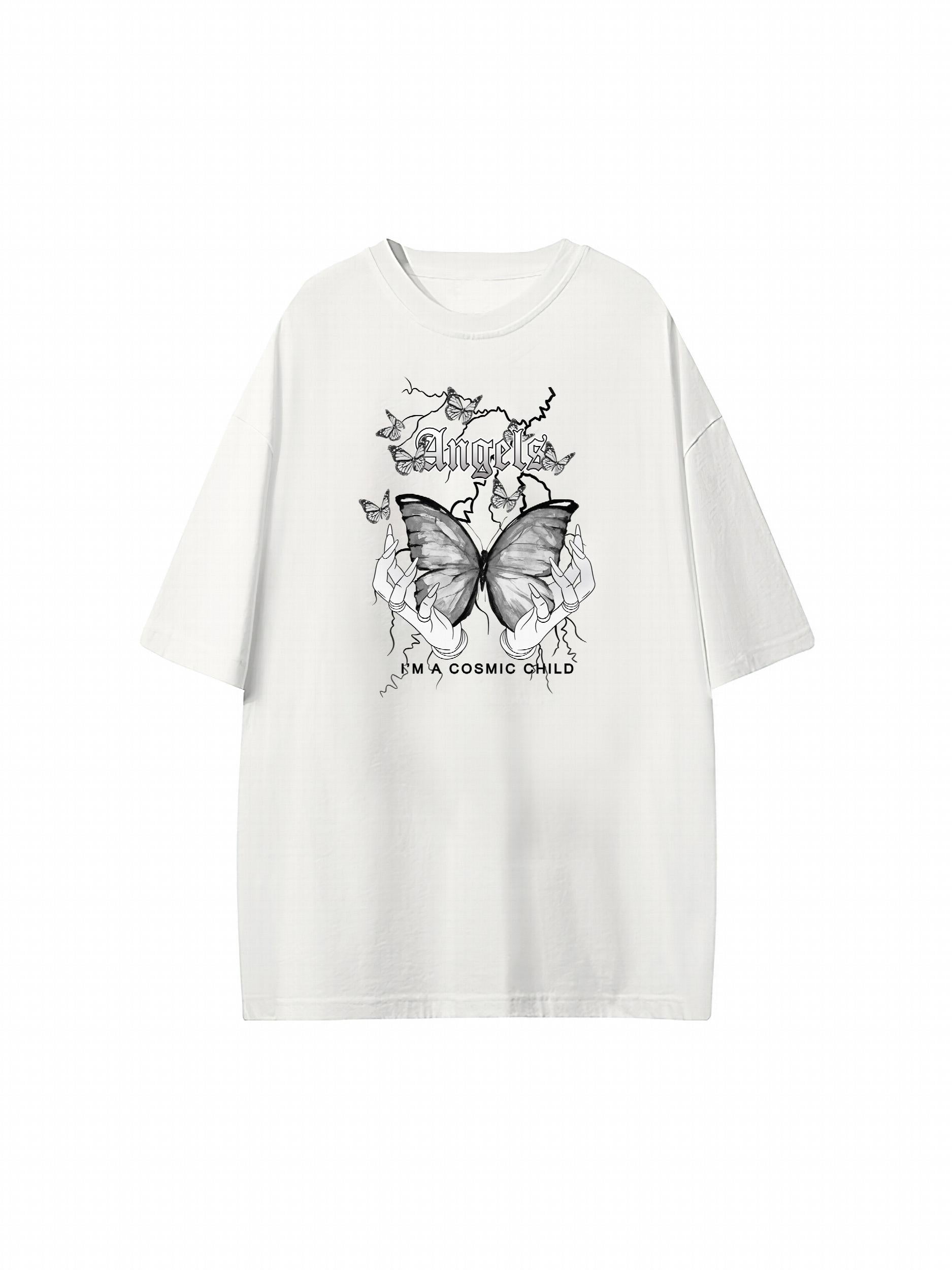 Butterfly Print T shirts Loose Hip hop Short Sleeve Shirt