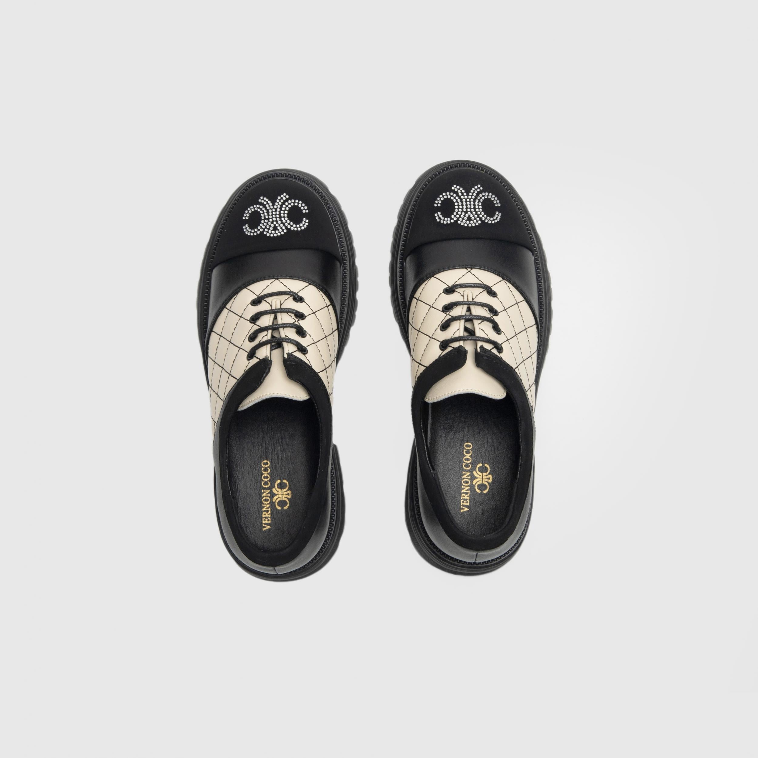 British Style Platform Oxfords Plaid Embroidered Lace Up Shoes