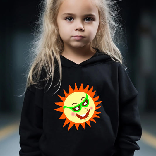 Kid's Cartoon Sun Print Outfit Hoodie & Pants Set Girl's Sporty Clothes