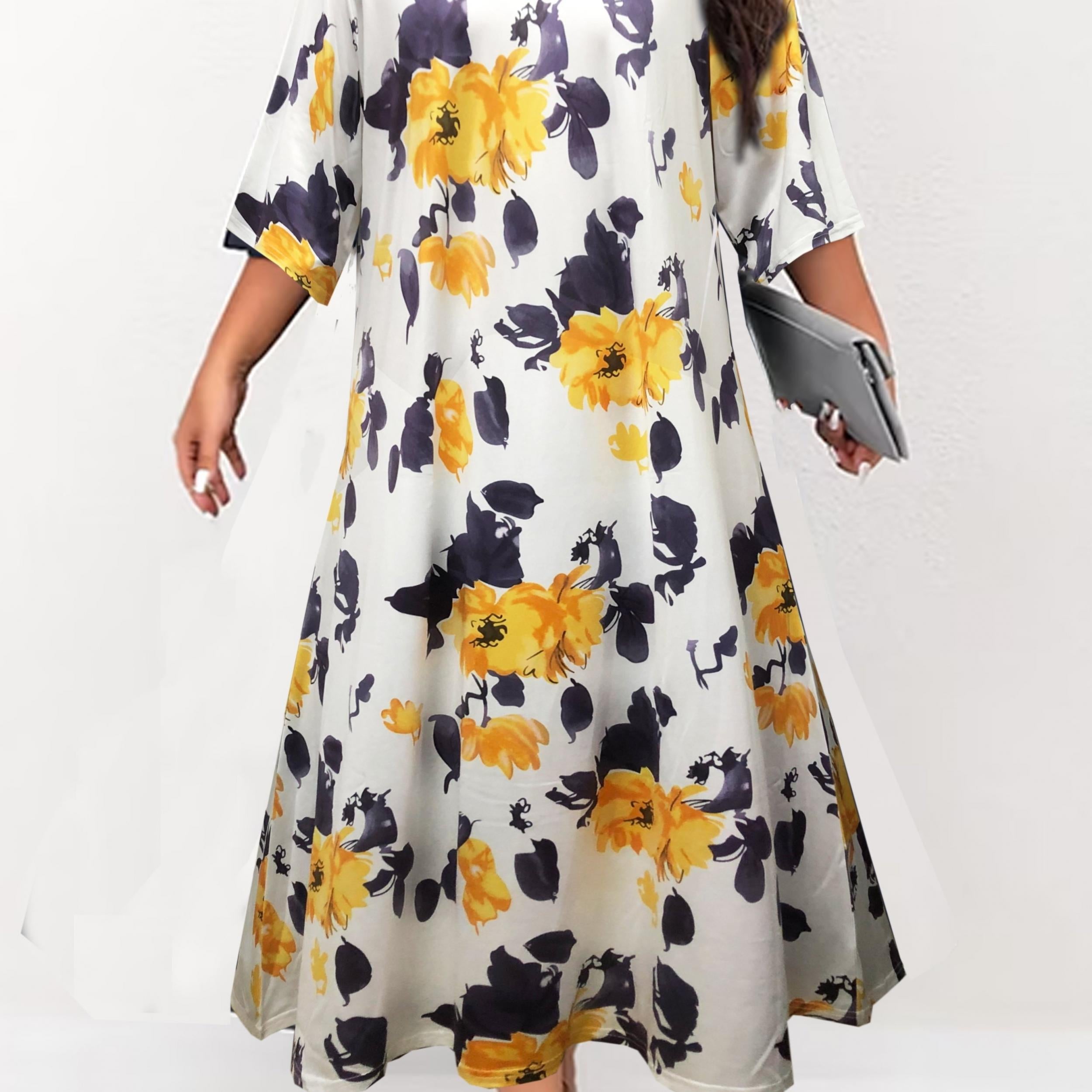  Women's Floral Print V Neck Dress