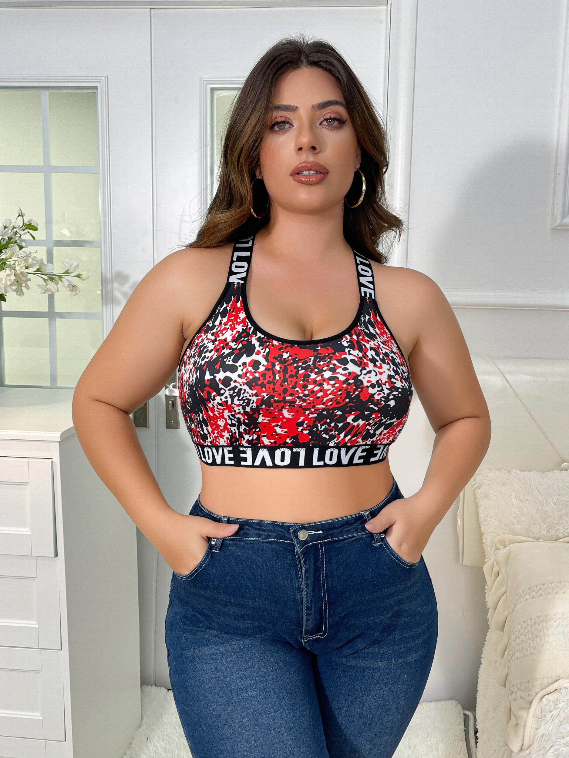Splash Print Criss Cross Back Bra Plus Size