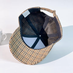 Houndstooth Pattern Baseball Cap M Label Decor Beige Sun Hats