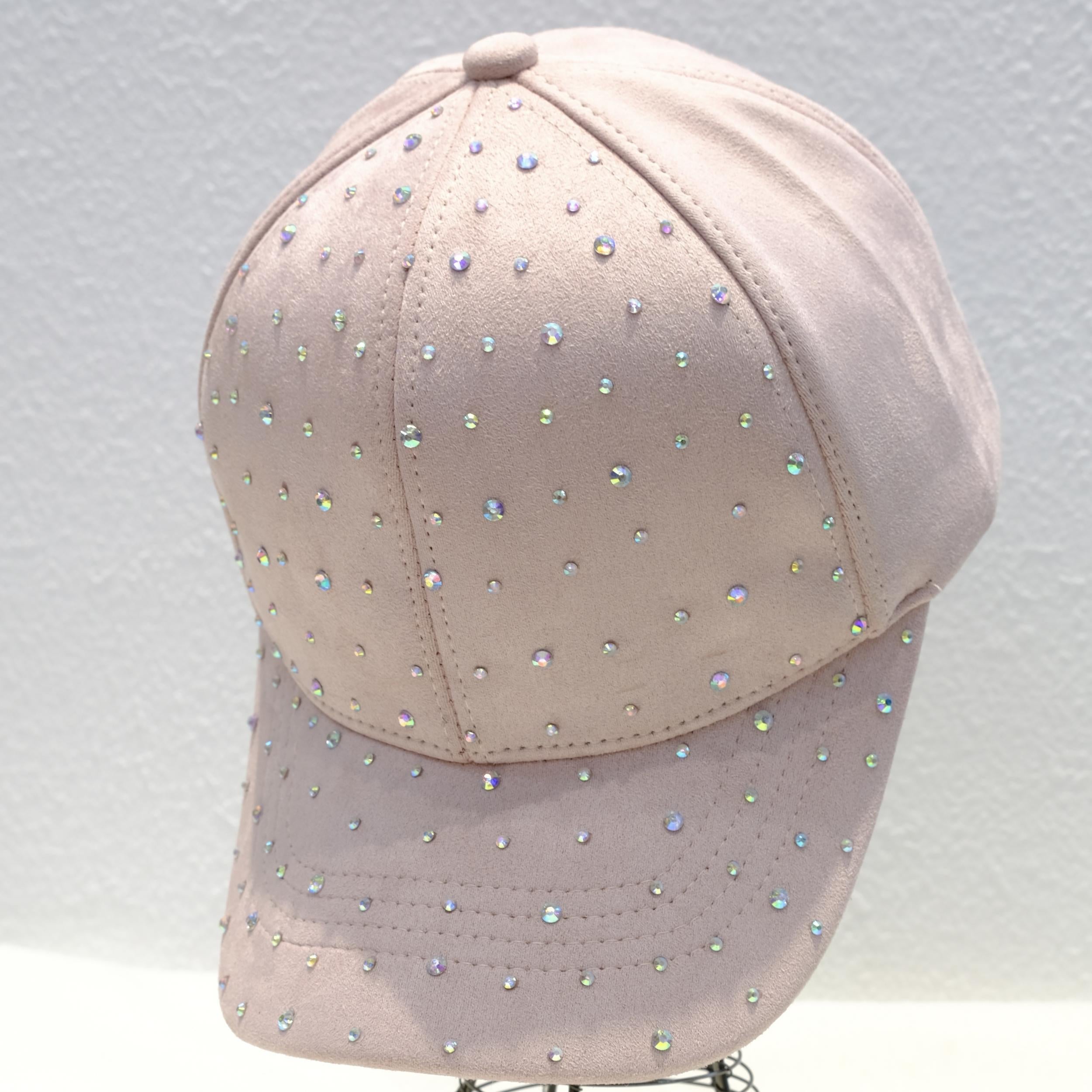 Pink Suede Baseball Cap Full Rhinestone Decor Sunscreen Dad Hats